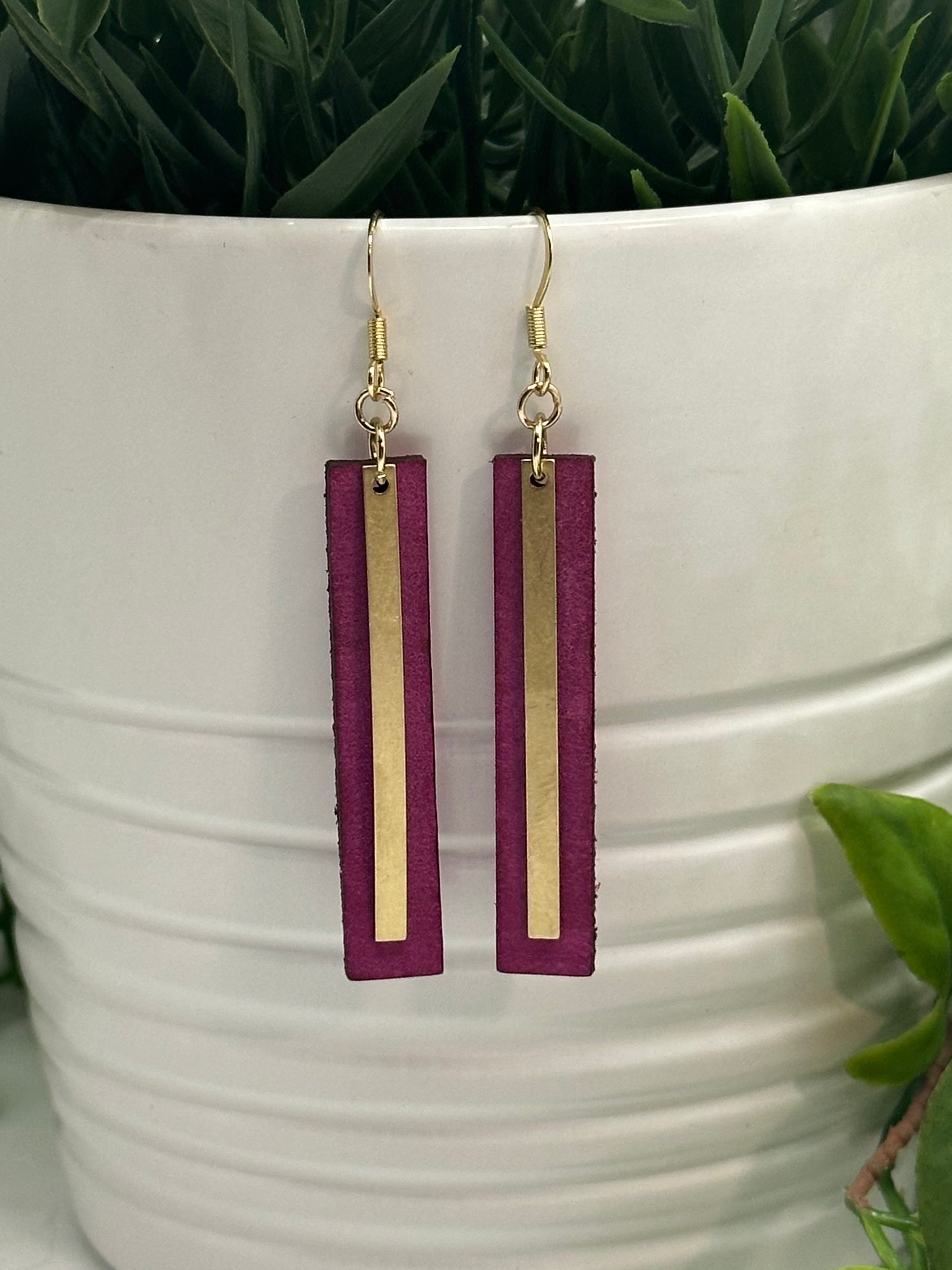 Gold Bar Earrings Pink - Main Image
